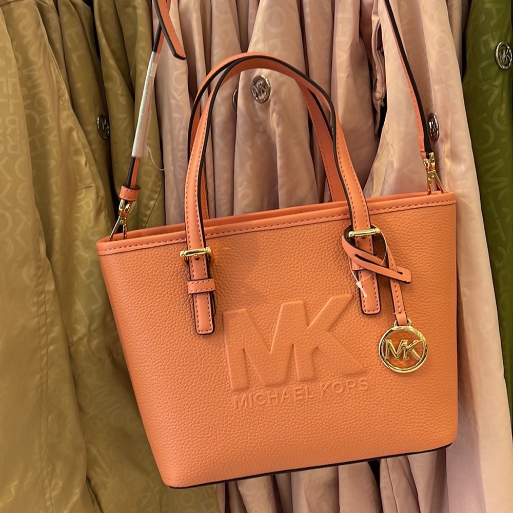 Michael Kors Jet Set Travel XS Embossed Pebbled Leather Tote Bag Sherbert - Picture 15 of 16